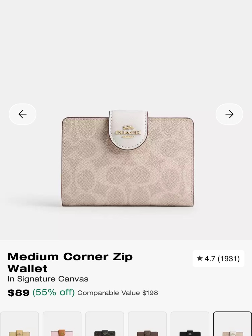 Coach Signature Medium Corner Zip Wallet